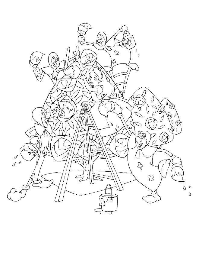 Desenho Imprimivel dos Personagens de Alice no País das Maravilhas para Colorir