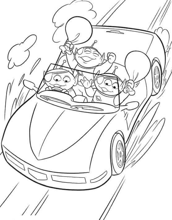 Desenho de Aliens Dirigindo Carro em Corrida para Colorir