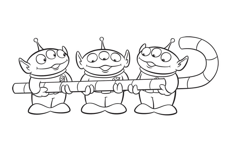 Desenho de Aliens Segurando Bengala de Natal para Colorir