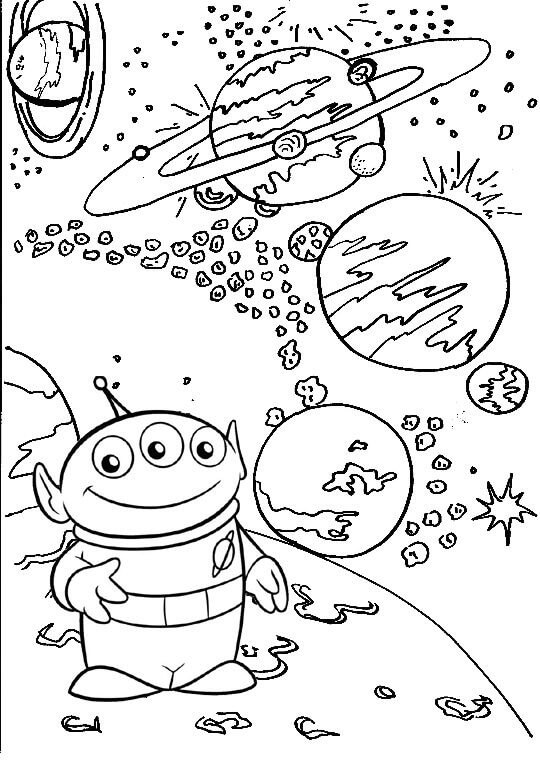 Desenho de Aliens Viajando pelos Planetas para Colorir