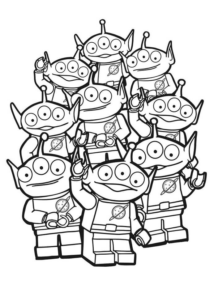 Desenho de Muitos Aliens Lego para Colorir em Pdf