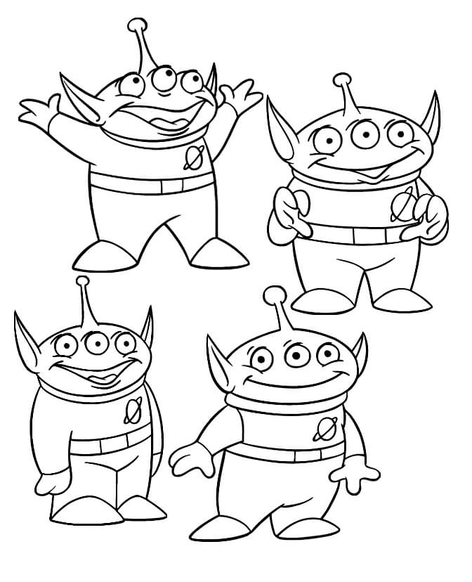 Desenho Divertido de Quatro Amigos Aliens para Colorir