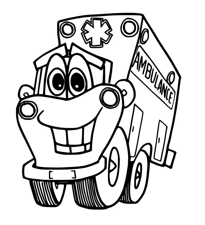 Desenho de Ambulância Animada para Colorir