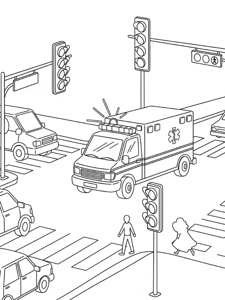 Desenho de Ambulância Básica para Colorir