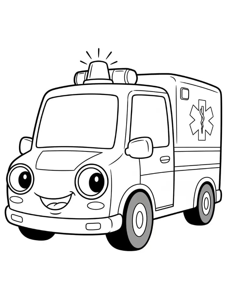 Desenho de Ambulância Fofa para Colorir