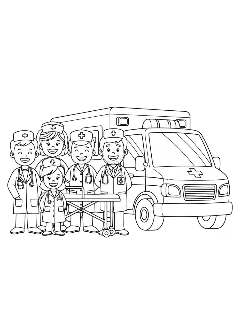 Desenho de Ambulância Imprimivel Grátis para Crianças para Colorir