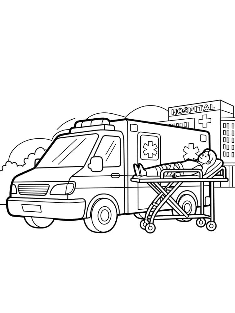 Desenho de Ambulância Imprimivel para Colorir