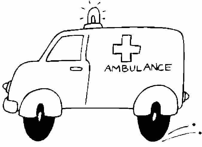 Desenho de Ambulância com Luzes para Colorir e Pdf