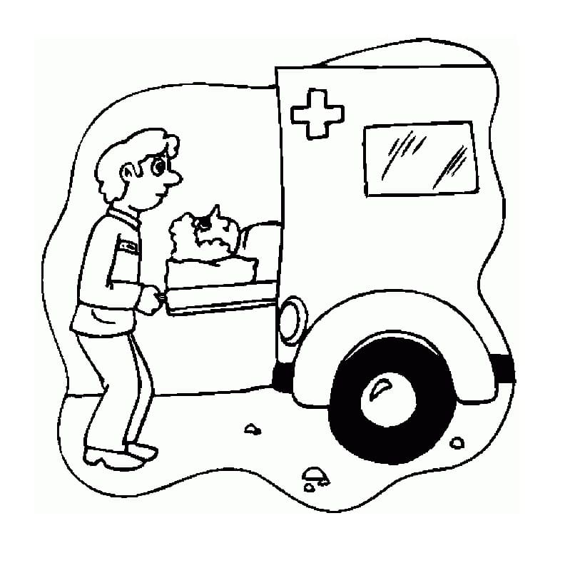 Desenho de Ambulância com Paramedicos para Colorir e Imprimir