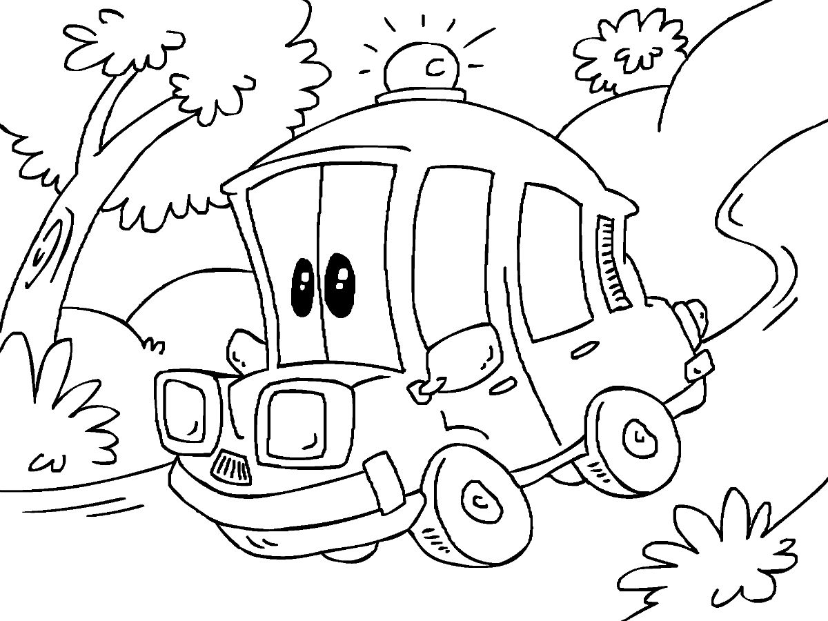 Desenho de Ambulância com Sirene para Colorir e Imprimir Pdf