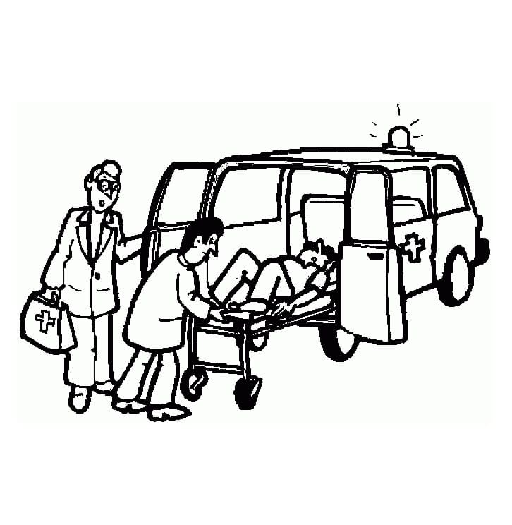 Desenho de Ambulância em Resgate para Colorir com Lápis de Cor
