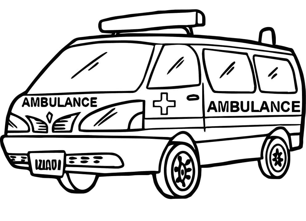Desenho de Ambulância para Imprimir e Colorir com Tinta Guache