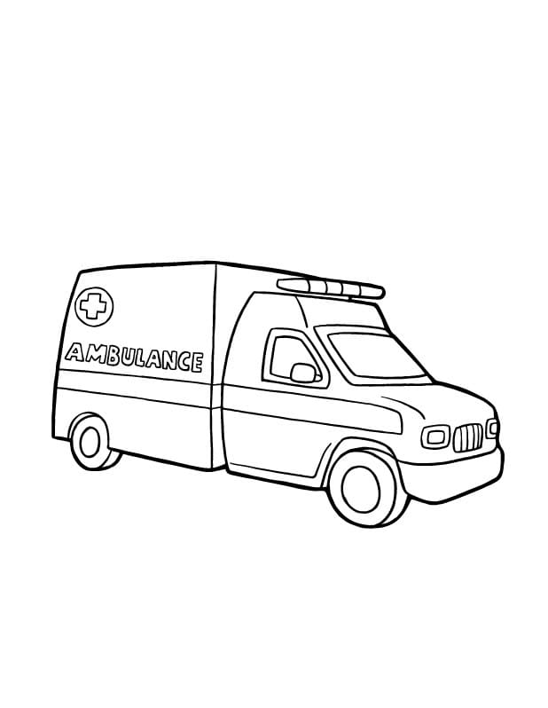 Desenho de Ambulância Trazendo Ajudá para Colorir e Pintar