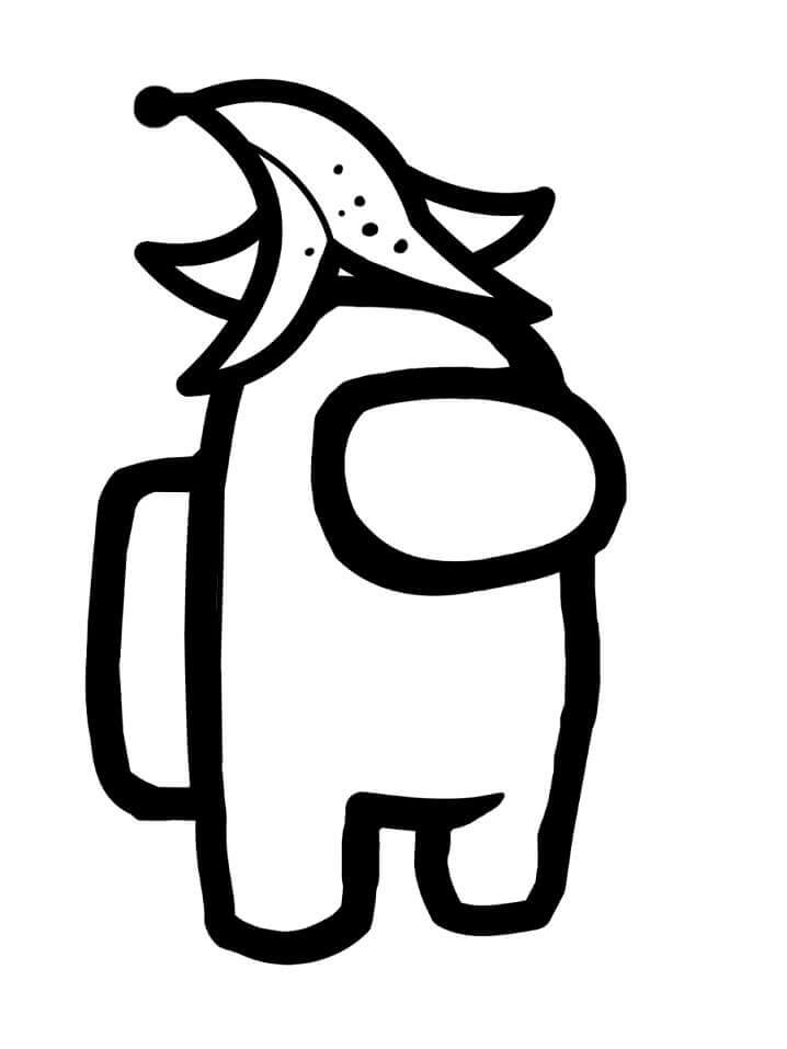 Desenho de Among Us com Casca de Banana na Cabeça para Colorir