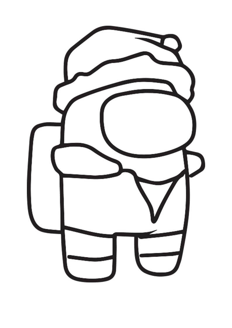 Desenho de Among Us com Chapéu Natalino para Colorir