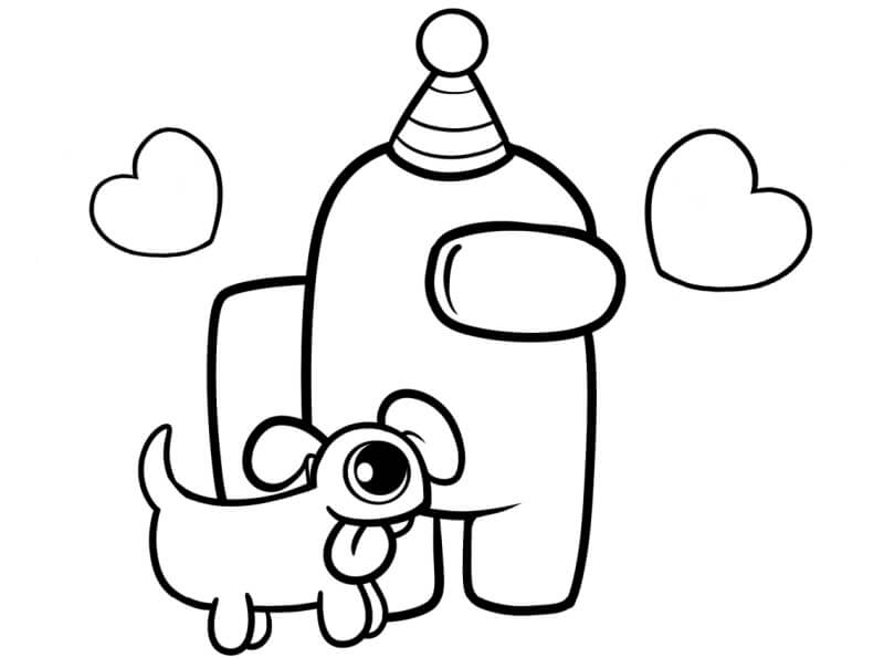Desenho de Among Us com Seu Querido Cachorro Alien para Colorir