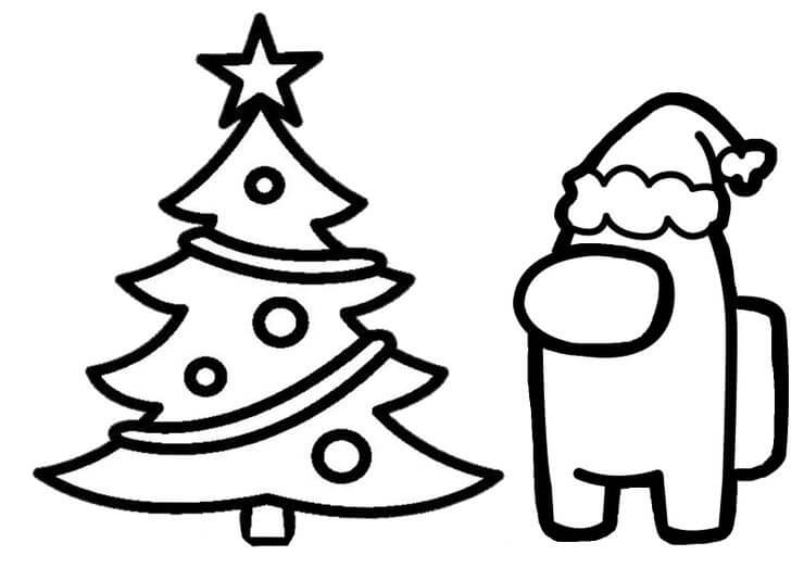Desenho de Among Us e Árvore de Natal para Colorir