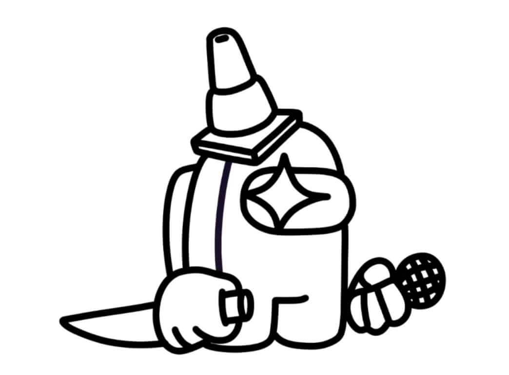 Desenho de Among Us Traidor com Cone na Cabeça para Colorir