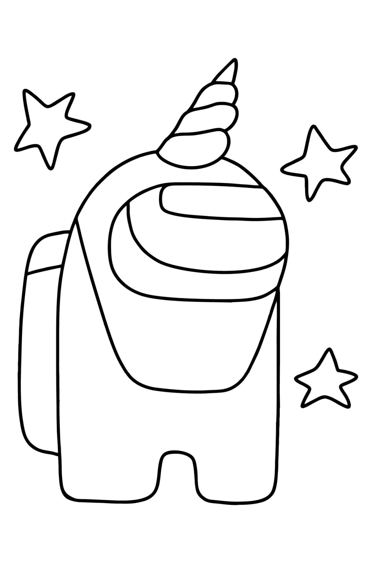 Desenho de Among Us Unicórnio com Estrelas para Colorir Grátis
