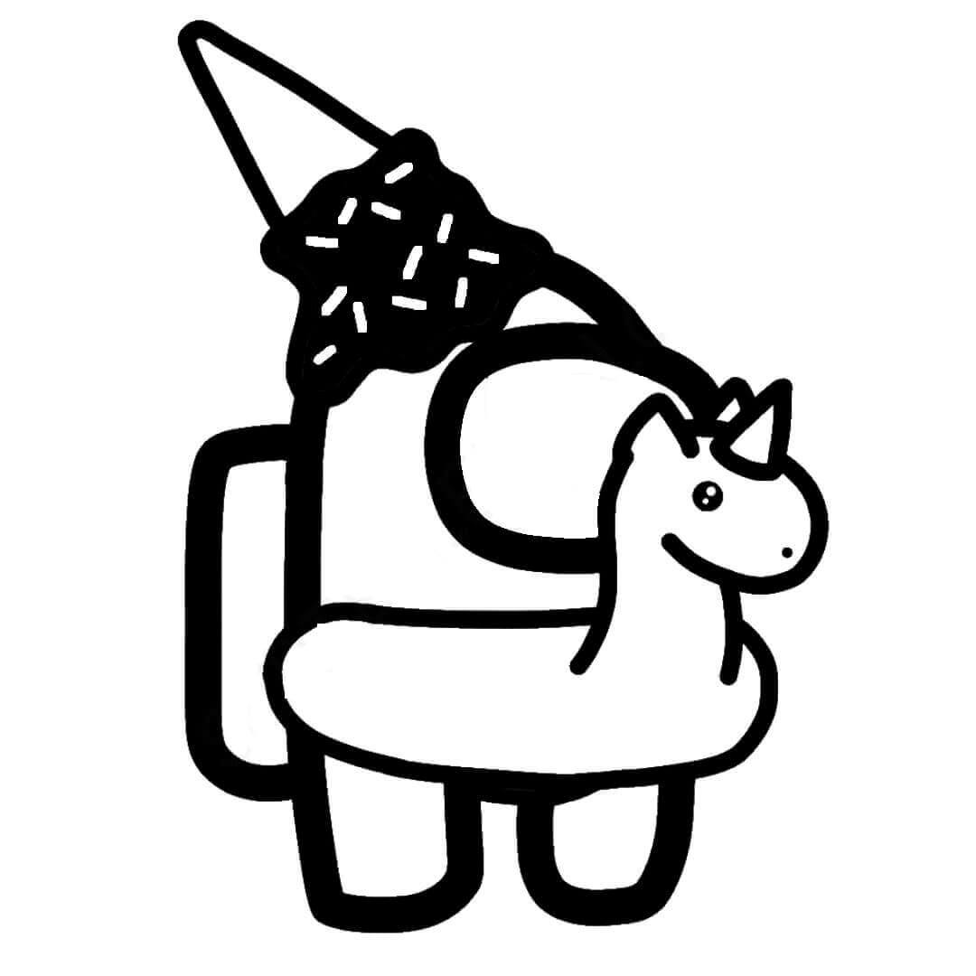 Desenho de Among Us Usando Boiá de Unicórnio para Colorir