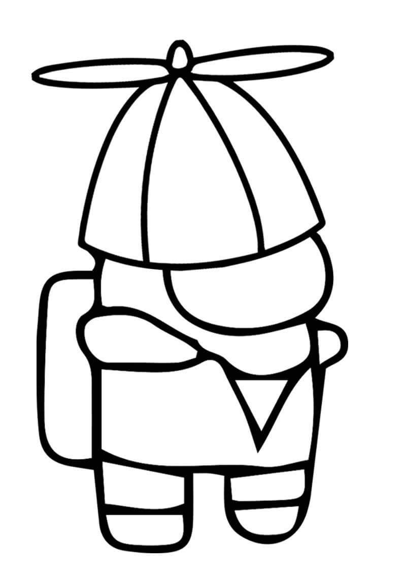 Desenho de Among Us Usando Boné Engraçado para Colorir