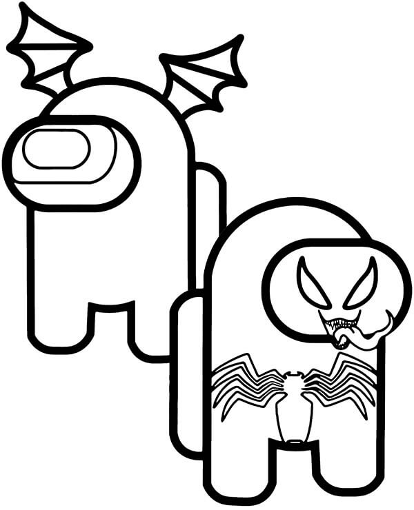 Desenho de Among Us Venom e Batman para Colorir