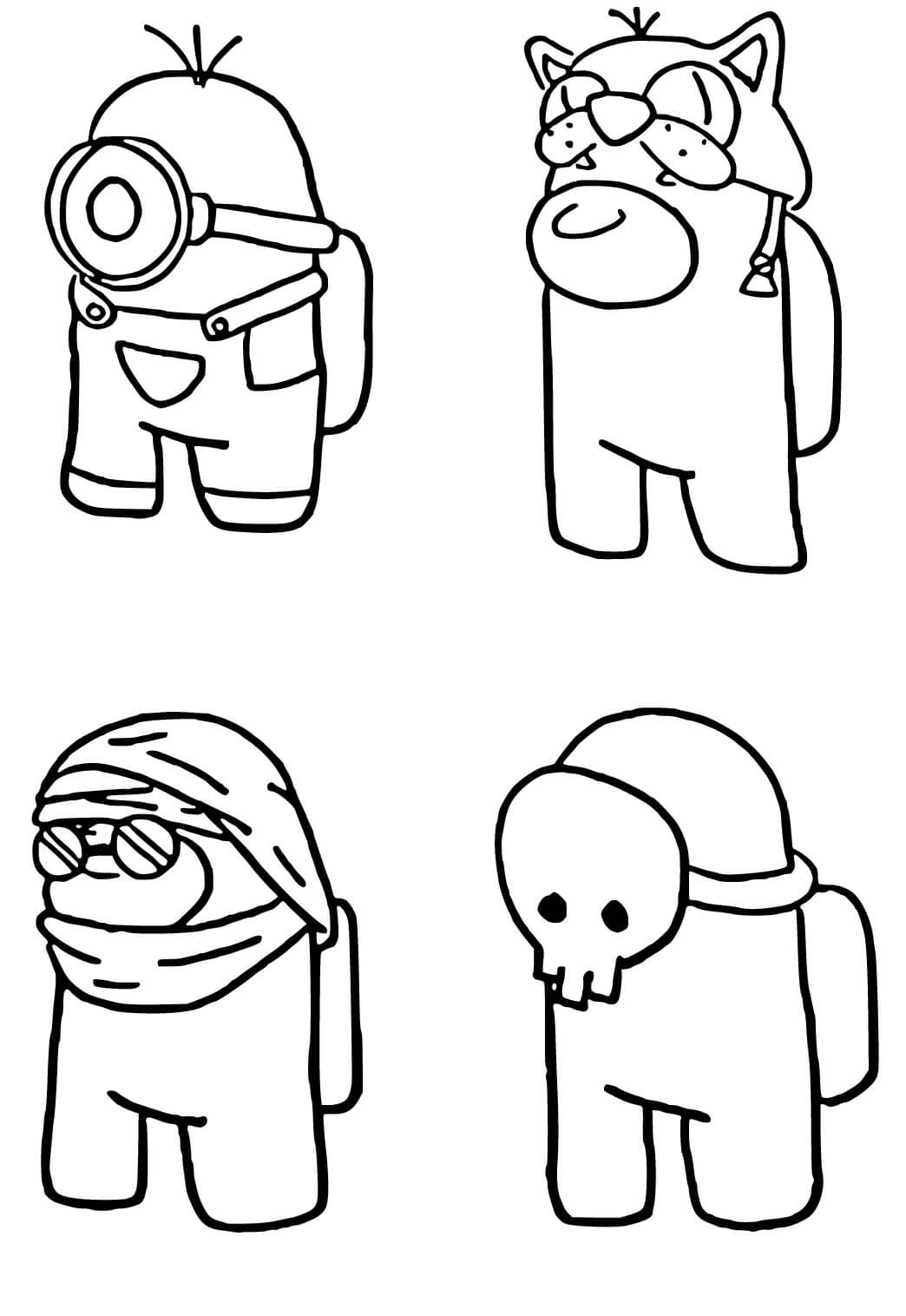 Desenho de Quatro Skins do Among Us para Colorir