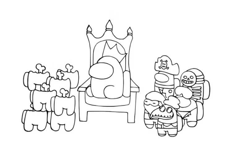 Desenho de Rei Among Us e Outros Personagens para Colorir
