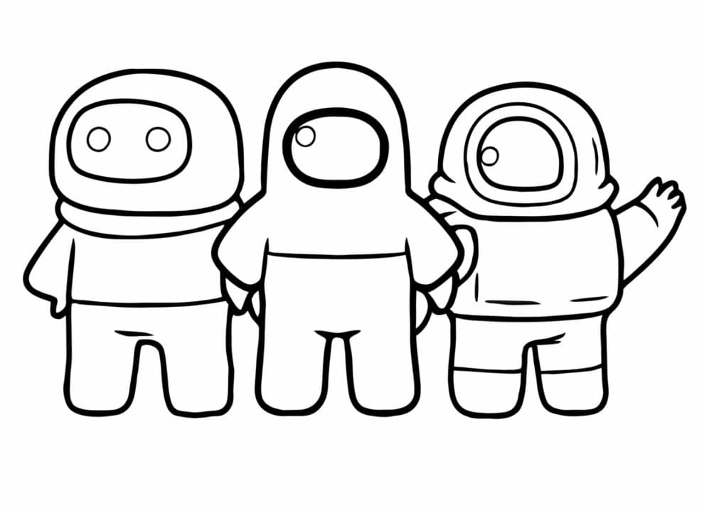 Desenho de Três Personagens do Among Us para Colorir