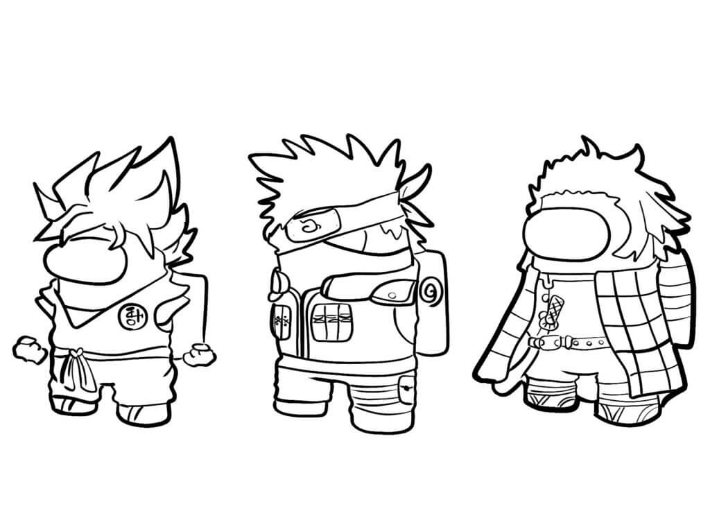 Desenho de Três Skins Anime Among Us para Colorir