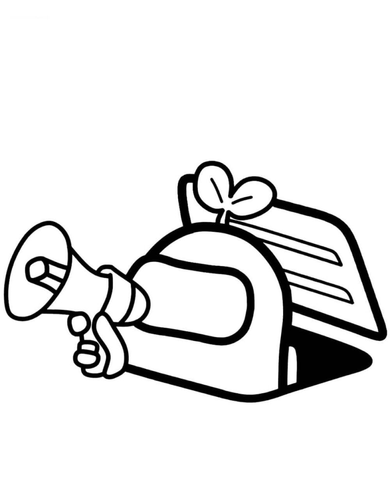 Desenho do Among Us Usando um Megafone para Colorir e Imprimir