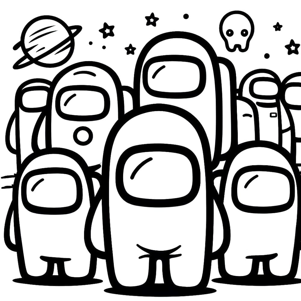Desenho Simples de Desenhar com Personagens do Among Us