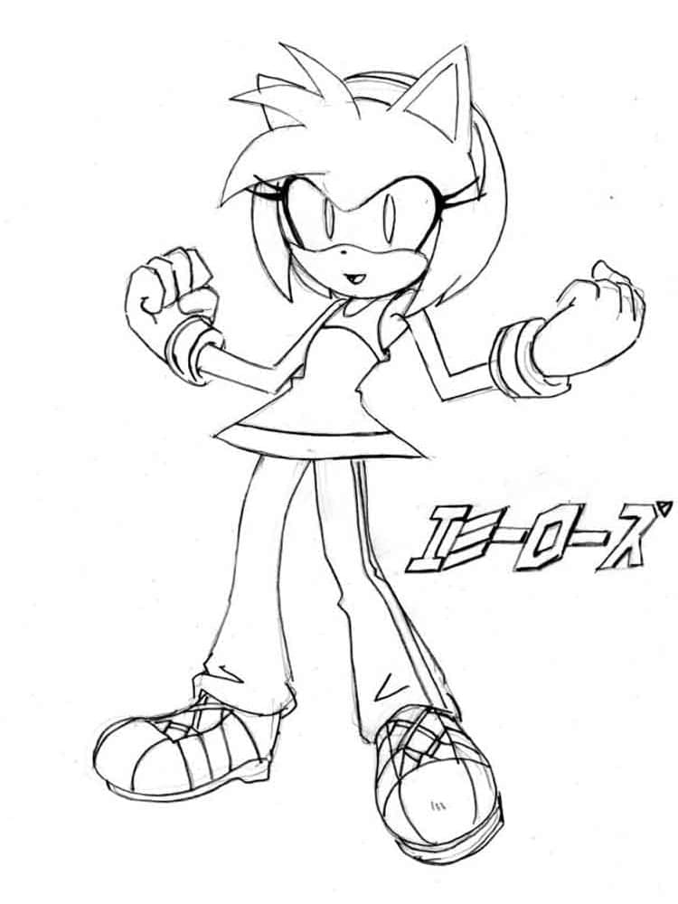 Desenho da Amy Rose com Estilo de Quadrinhos para Colorir