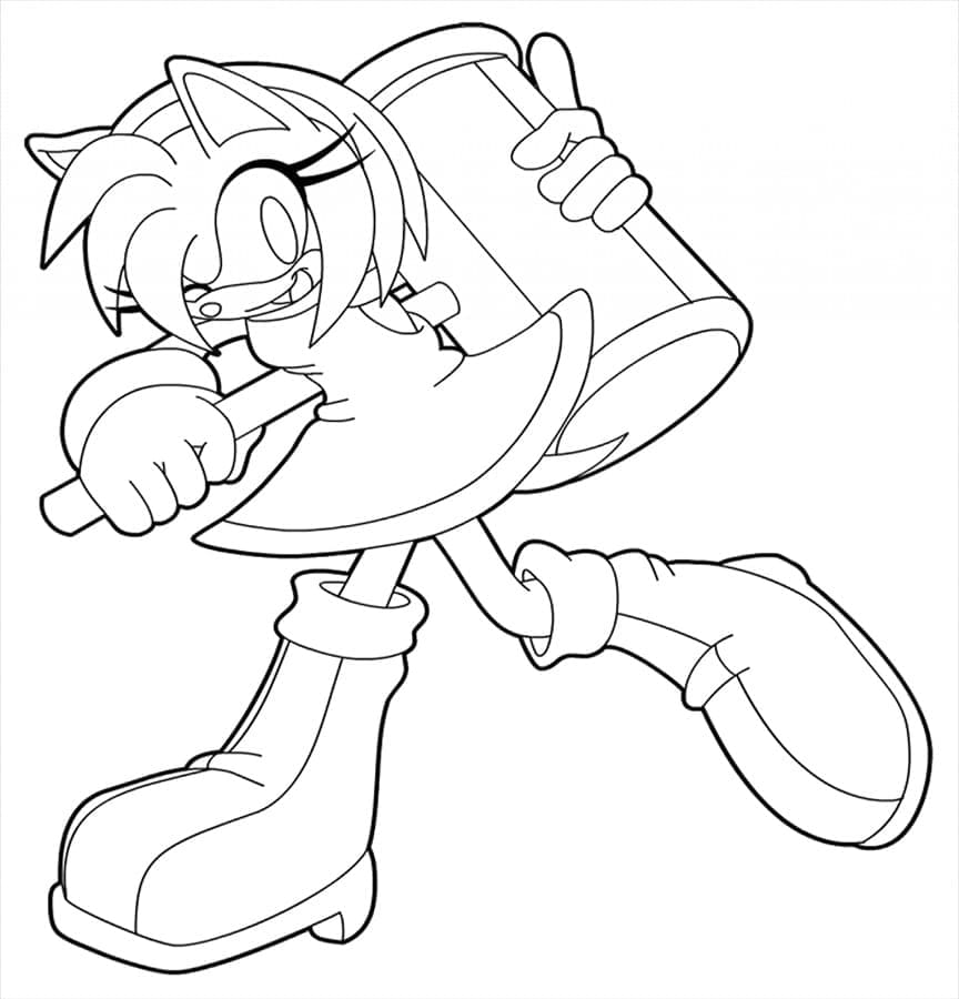Desenho de Amy Rose com um Martelo para Colorir