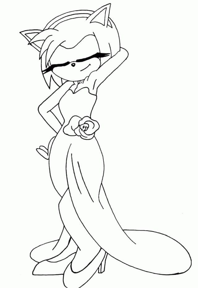 Desenho de Amy Rose de Vestido para Colorir