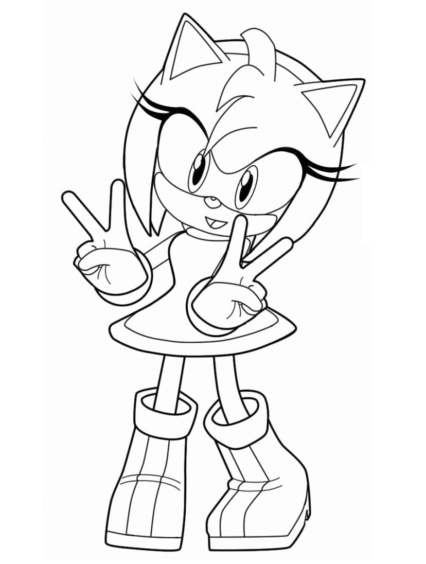 Desenho de Amy Rose Feliz para Colorir