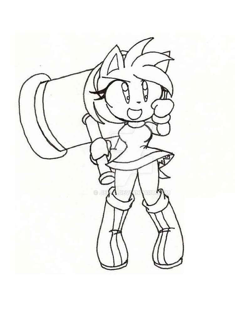 Desenho de Amy Rose Segurando o Martelo para Colorir