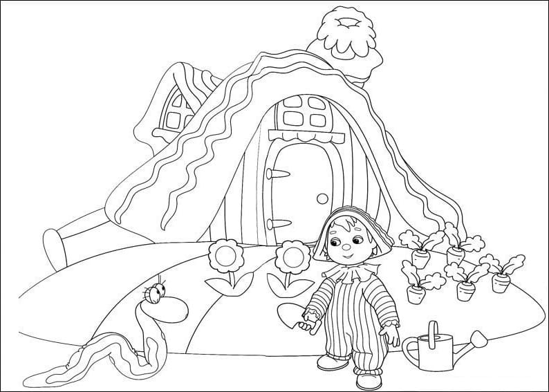 Desenho Andy Pandy Brincando no Jardim da Casa para Colorir