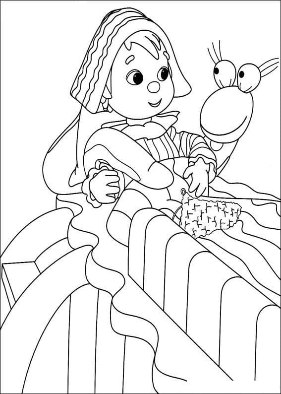Desenho Andy Pandy Descansando em Suá Cama com Missi Hissy para Colorir