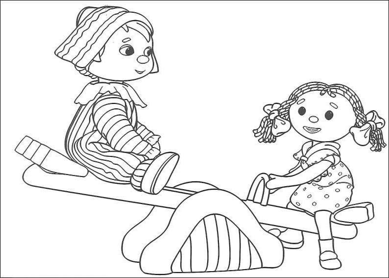 Desenho Andy Pandy e Looby Loo no Balanço para Colorir
