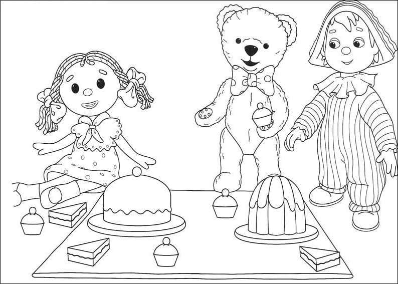 Desenho Andy Pandy Piquenique no Jardim para Colorir