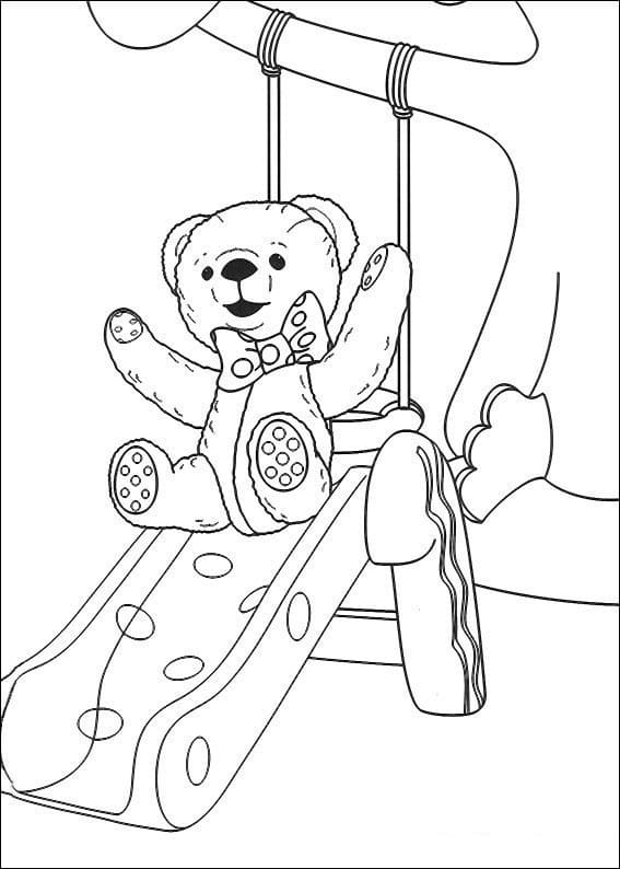Desenho Teddy de Andy Pandy Brincando no Escorregador para Colorir