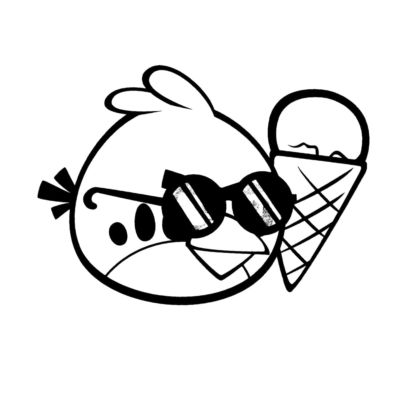 Desenho Angry Birds Pássaro Vermelho com Sorvete para Colorir
