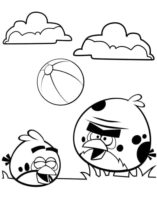Desenho Angry Birds Pássaro Vermelho e Terence Brincando com Bola para Colorir