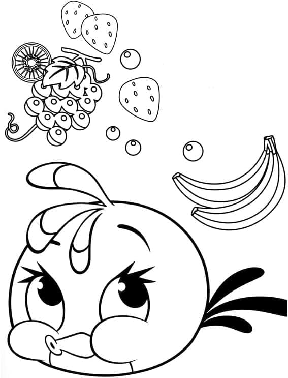 Desenho Angry Birds Stella com Frutas para Colorir