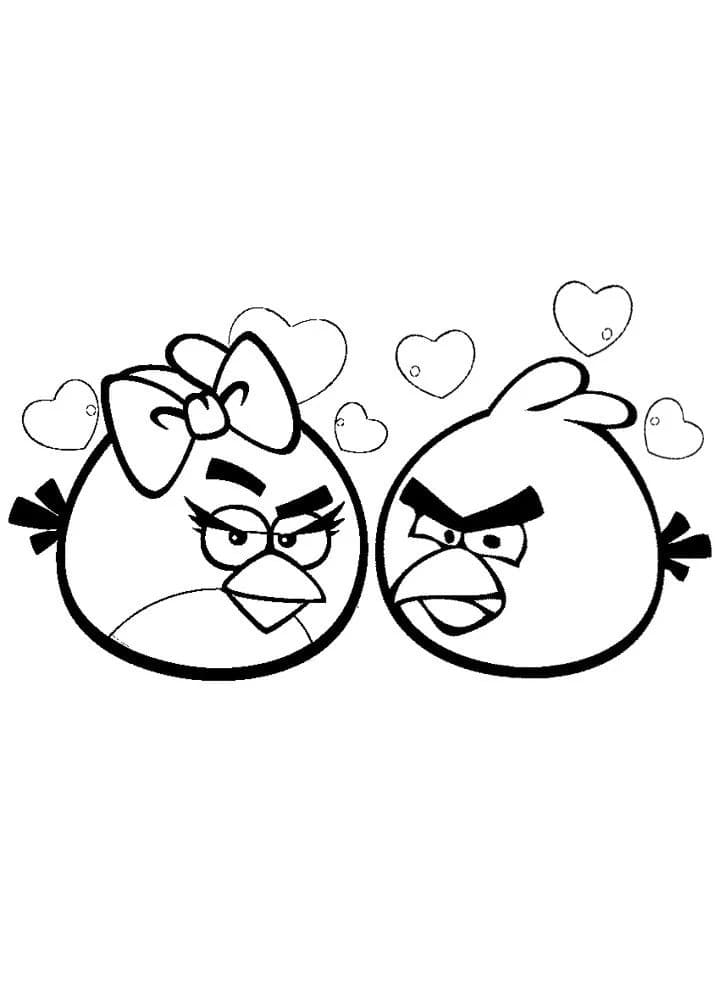Desenho Casal de Pássaros do Angry Birds para Colorir