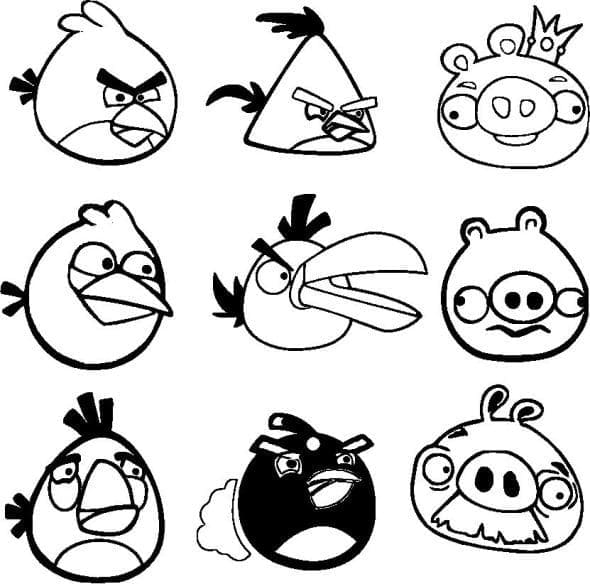 Desenho com Todos os Personagens de Angry Birds para Colorir