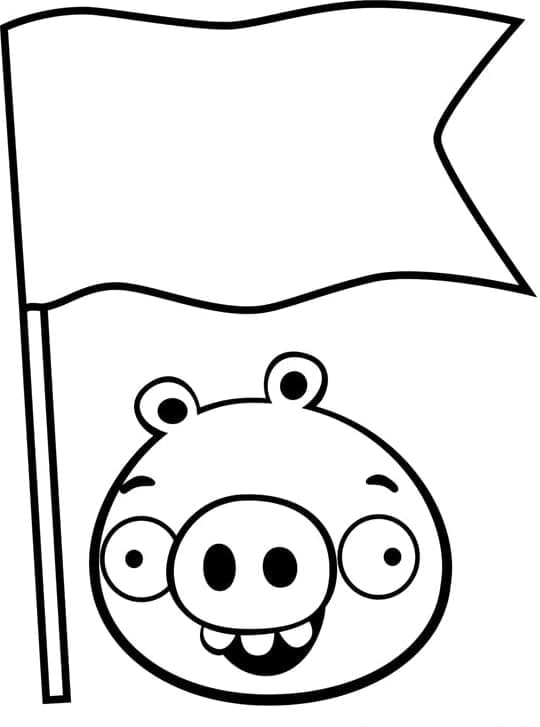 Desenho de Angry Birds Porco com Bandeira para Colorir em Pdf