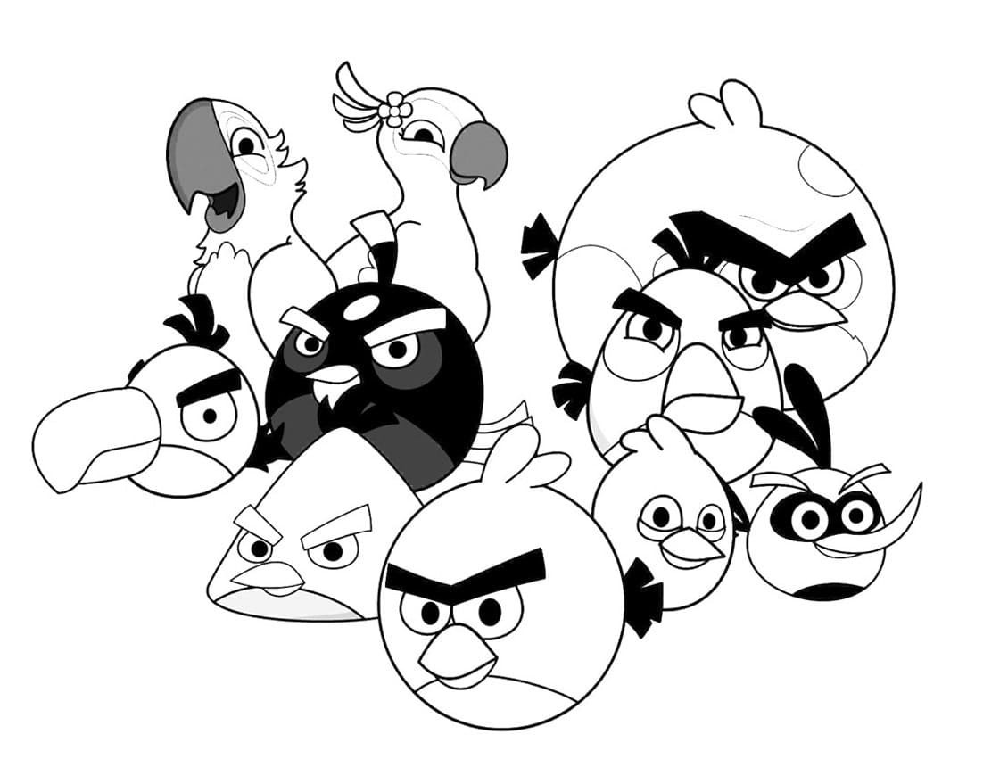 Desenho de Pássaros Fofos de Angry Birds para Colorir A4