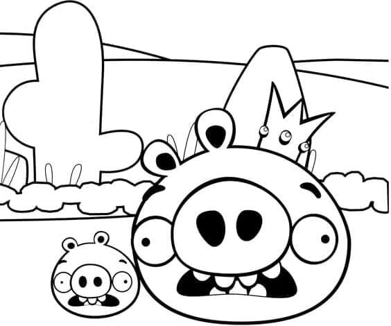 Desenho de Porco Rei e Porquinho na Floresta de Angry Birds para Colorir